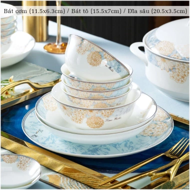 Bộ bát ăn cơm Sứ Xương Giang Tây 70 chi tiết - Cao cấp, giá ưu đãi 3.4tr