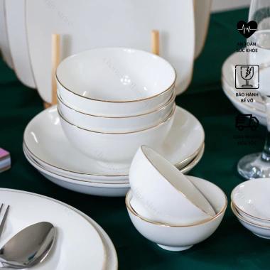 Bộ bát cơm viền vàng thật 12k sứ Minh Châu 6-10 món - Set chén ăn cao cấp, Vỡ 1 đổi 1, 153.300 VND