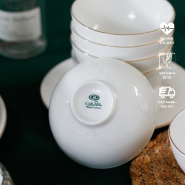 Bộ bát cơm viền vàng thật 12k sứ Minh Châu 6-10 món - Set chén ăn cao cấp, Vỡ 1 đổi 1, 153.300 VND