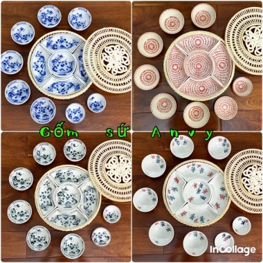 Bộ bát cúng Bát Tràng gồm khay mứt & khay bánh kẹo - Giá ưu đãi 299.000đ