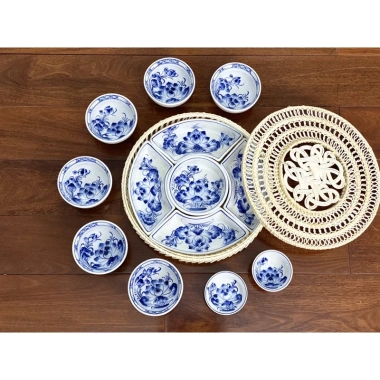 Bộ bát cúng Bát Tràng gồm khay mứt & khay bánh kẹo - Giá ưu đãi 299.000đ