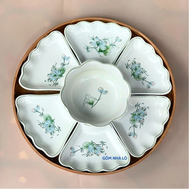 Bộ bát cúng gia tiên gốm sứ Bát Tràng 45-55cm - Hoa mặt trời, thờ cúng, giảm giá 299.000₫