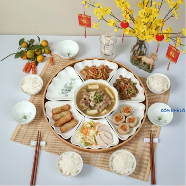 Bộ bát cúng gia tiên gốm sứ Bát Tràng 45-55cm - Hoa mặt trời, thờ cúng, giảm giá 299.000₫