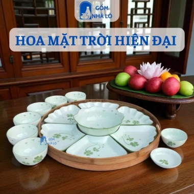 Bộ bát cúng gia tiên gốm sứ Bát Tràng 45-55cm - Hoa mặt trời, thờ cúng, giảm giá 299.000₫