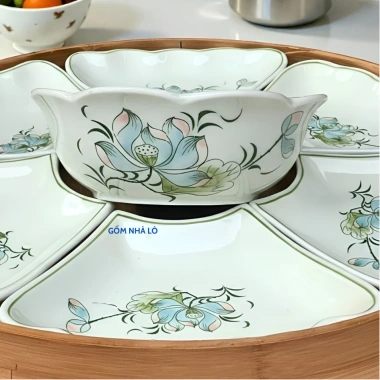 Bộ bát cúng gia tiên gốm sứ Bát Tràng 45-55cm - Hoa mặt trời, thờ cúng, giảm giá 299.000₫