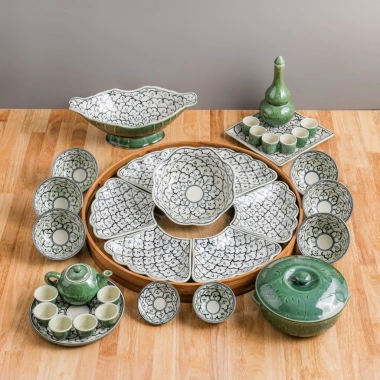 Bộ bát cúng gia tiên gốm sứ Bát Tràng - Đĩa hoa mặt trời sang trọng, thờ cúng và thắp hương, giảm còn 900k