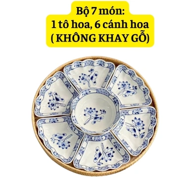 Bộ bát cúng gia tiên gốm sứ Bát Tràng - hoa mặt trời, Sen Cạnh Xanh, bát đĩa thờ cúng, thắp hương, giảm giá 399.000đ