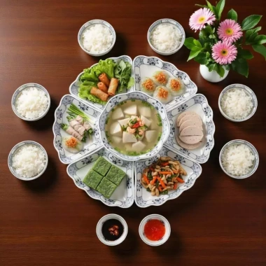 Bộ bát cúng gia tiên gốm sứ Bát Tràng - hoa mặt trời, Sen Cạnh Xanh, bát đĩa thờ cúng, thắp hương, giảm giá 399.000đ