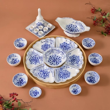 Bộ bát cúng gia tiên gốm sứ Bát Tràng, hoa mặt trời, thờ cúng, thắp hương, Cẩm Tú Cầu, Giá 900.000