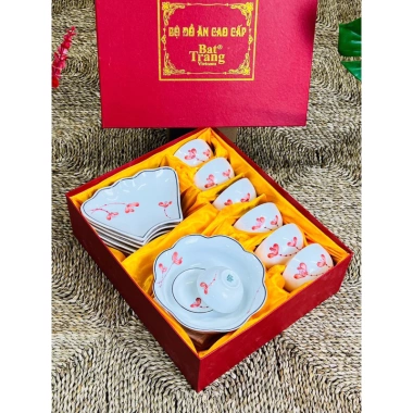 Bộ bát ddiax mặt trời thờ cúng, vẽ hoa hồng đỏ, xếp tròn 45cm sứ Bát Tràng 199k