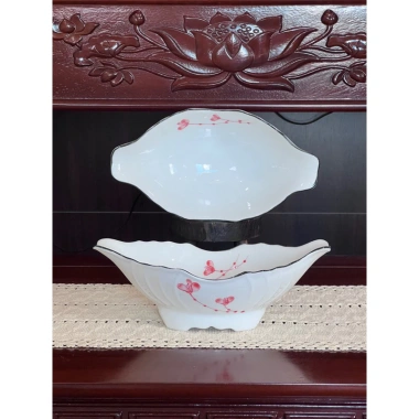Bộ bát ddiax mặt trời thờ cúng, vẽ hoa hồng đỏ, xếp tròn 45cm sứ Bát Tràng 199k