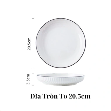 Bộ bát đĩa 21 chi tiết sang xịn, chén đĩa trắng viền đen tráng men cao cấp kèm đũa muôi canh - Giá ưu đãi 243.000₫