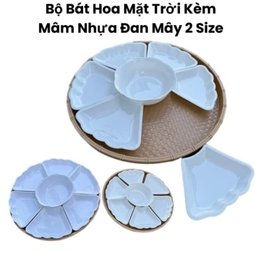 Bộ Bát Đĩa 5 Cánh Hoa Mặt Trời, Khay Mây Nhựa 2 Size, Cúng Gia Tiên - 155.000đ