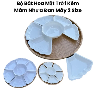 Bộ bát đĩa 6 cánh hoa mặt trời + khay mây nhựa 2 size – Cúng gia tiên, giá 46.150đ