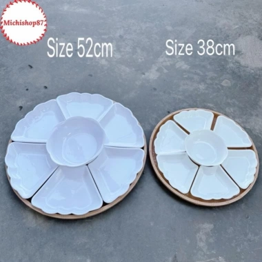 Bộ bát đĩa 6 cánh hoa mặt trời + khay mây nhựa 2 size – Cúng gia tiên, giá 46.150đ