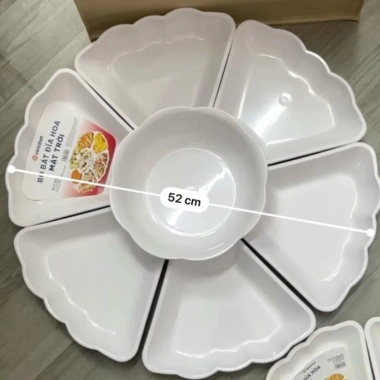 Bộ bát đĩa 6 cánh hoa mặt trời + khay mây nhựa 2 size – Cúng gia tiên, giá 46.150đ