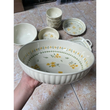Bộ bát đĩa ăn cơm HOA CÚC VÀNG gốm sứ mai vàng - Vintage, giảm giá 17.000đ 6