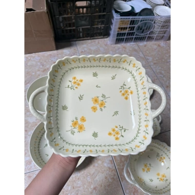 Bộ bát đĩa ăn cơm HOA CÚC VÀNG gốm sứ mai vàng - Vintage, giảm giá 17.000đ 8