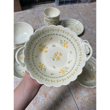 Bộ bát đĩa ăn cơm HOA CÚC VÀNG gốm sứ mai vàng - Vintage, giảm giá 17.000đ 9