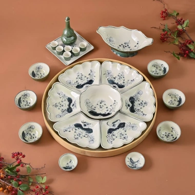 Bộ bát đĩa Bát Tràng hoa mặt trời – Mâm cúng gia tiên 54cm, giảm giá 1.955.000 VND 3