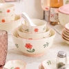 Bộ bát đĩa chén sứ hoa lá viền hồng dễ thương cho bếp ấm, cúng lễ, chỉ 329.000₫ 2