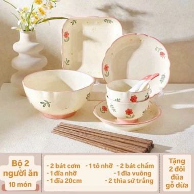 Bộ bát đĩa chén sứ hoa lá viền hồng dễ thương cho bếp ấm, cúng lễ, chỉ 329.000₫ 9