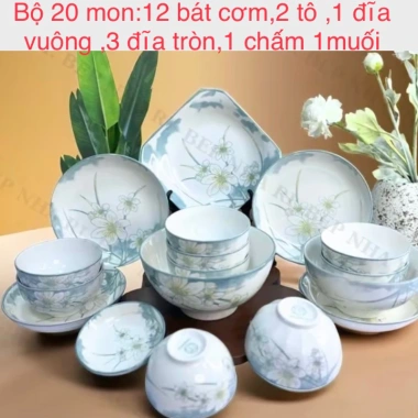 Bộ Bát Đĩa Chén Thuỷ Tiên Bt Men - Bóng Mịn Đẹp, Giá Ưu Đãi 129k