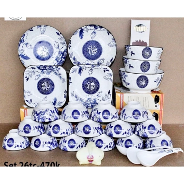 Bộ bát đĩa chữ phúc 30 món gốm sứ Tràng cao cấp - Giảm 50% chỉ 199.000đ