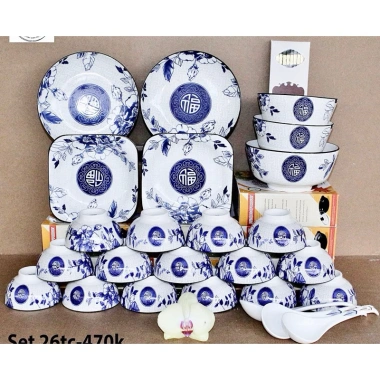 Bộ bát đĩa chữ phúc 30 món gốm sứ Tràng cao cấp - Giảm 50% chỉ 199.000đ