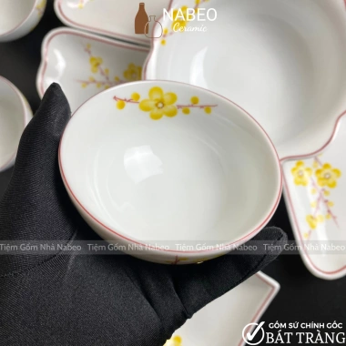 Bộ Bát Đĩa Cúng Gia Tiên Bát Tràng - Hoa Mặt Trời Vẽ Tay, Gốm Sứ Cao Cấp, Giá chỉ 650.000 VNĐ