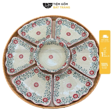 Bộ Bát Đĩa Cúng Gia Tiên Cúc Cát - Sứ Bát Tràng Tường Hoạ Tiết Vẽ Tay, Giá 1.000.000đ - Mâm Cơm Ngày Lễ
