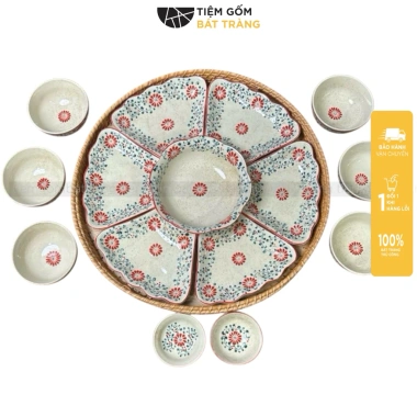 Bộ Bát Đĩa Cúng Gia Tiên Cúc Cát - Sứ Bát Tràng Tường Hoạ Tiết Vẽ Tay, Giá 1.000.000đ - Mâm Cơm Ngày Lễ