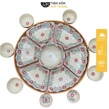Bộ Bát Đĩa Cúng Gia Tiên Cúc Cát - Sứ Bát Tràng Tường Hoạ Tiết Vẽ Tay, Giá 1.000.000đ - Mâm Cơm Ngày Lễ