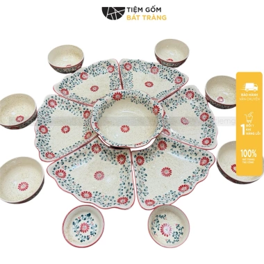 Bộ Bát Đĩa Cúng Gia Tiên Cúc Cát - Sứ Bát Tràng Tường Hoạ Tiết Vẽ Tay, Giá 1.000.000đ - Mâm Cơm Ngày Lễ