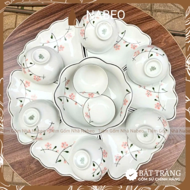 Bộ Bát Đĩa Cúng Gia Tiên Hoa Đào Phai và Mặt Trời Thắp Hương Gốm Sứ Bát Tràng - Giá 249.000 VND