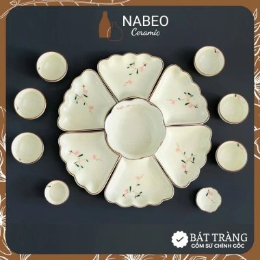 Bộ Bát Đĩa Cúng Gia Tiên Hoa Đào Phai và Mặt Trời Thắp Hương Gốm Sứ Bát Tràng - Giá 249.000 VND