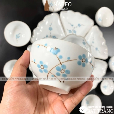Bộ Bát Đĩa Cúng Gia Tiên Hoa Mai Xanh Gốm Sứ Bát Tràng và Bộ Mặt Trời Thắp Hương