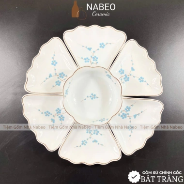 Bộ Bát Đĩa Cúng Gia Tiên Hoa Mai Xanh Gốm Sứ Bát Tràng và Bộ Mặt Trời Thắp Hương
