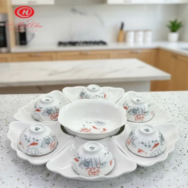 Bộ bát đĩa cúng gia tiên Minh Châu hoa mặt trời - hoa sen cá chép đỏ 483.600 VND