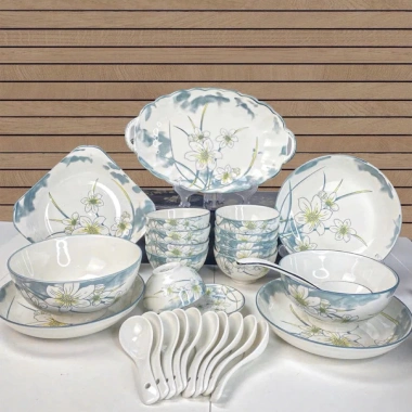 Bộ bát đĩa Diêp Hồng 30 món 10 bát 2 tô 4 đĩa tròn 1 đĩa soài 2 chấm 10 thìa 1 muỗng canh - Giá 139.000 VND 8