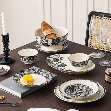 Bộ bát đĩa gốm sứ hổ báo hoa văn nổi, phong cách cổ điển cao cấp, giá ưu đãi 3
