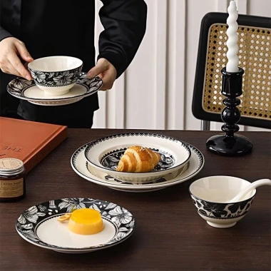 Bộ bát đĩa gốm sứ hổ báo hoa văn nổi, phong cách cổ điển cao cấp, giá ưu đãi 5