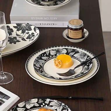 Bộ bát đĩa gốm sứ hổ báo hoa văn nổi, phong cách cổ điển cao cấp, giá ưu đãi 7