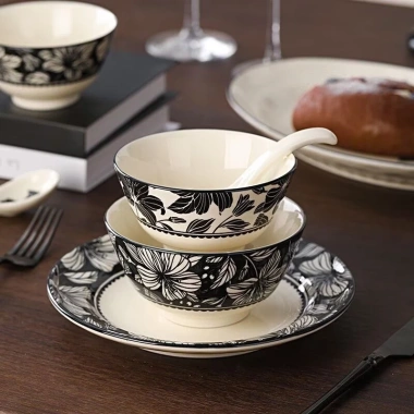 Bộ bát đĩa gốm sứ hổ báo hoa văn nổi, phong cách cổ điển cao cấp, giá ưu đãi 9