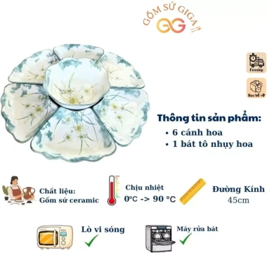 Bộ bát đĩa gốm sứ hoa mặt trời 45cm Thuỷ Tiên 7 và 13 chi tiết sang trọng giảm còn 269k 4