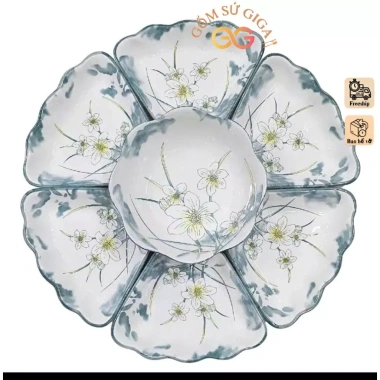 Bộ bát đĩa gốm sứ hoa mặt trời 45cm Thuỷ Tiên 7 và 13 chi tiết sang trọng giảm còn 269k 6