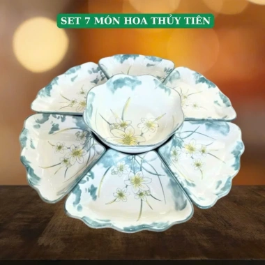Bộ bát đĩa gốm sứ hoa mặt trời 45cm Thuỷ Tiên 7 và 13 chi tiết sang trọng giảm còn 269k 7