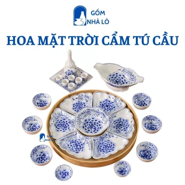 Bộ Bát Đĩa Hoa Cẩm Tú Cầu 45-55cm Thờ Cúng Gia Tiên Gốm Sứ Bát Tràng - Hoa Mặt Trời Cao Cấp, Giá 420.000