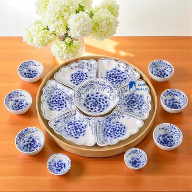 Bộ Bát Đĩa Hoa Cẩm Tú Cầu 45-55cm Thờ Cúng Gia Tiên Gốm Sứ Bát Tràng - Hoa Mặt Trời Cao Cấp, Giá 420.000