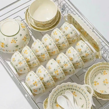 Bộ bát đĩa Hoa Mai Vàng men sáng mịn, chịu nhiệt, hàng loại 1 lẻ - giảm 30k